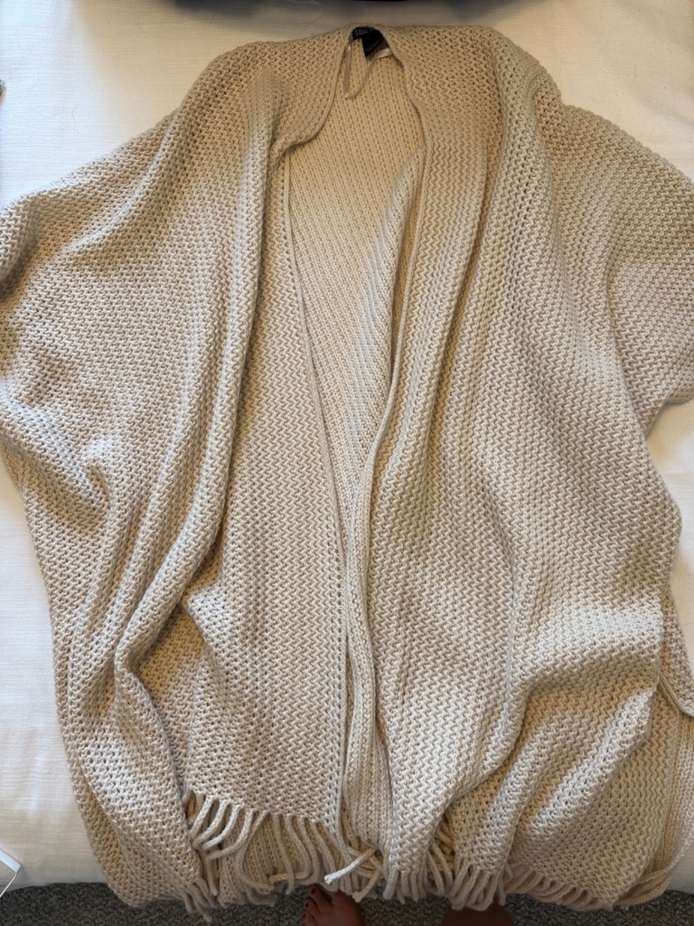 Beige Open-Front Knit Women's Sweater Cardigan